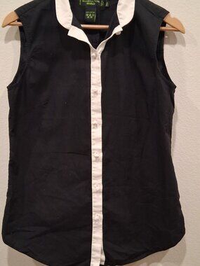 Shanghai Tang 100% Cotton Black White Frog Knot Sleeveless Mandarin Top US 10